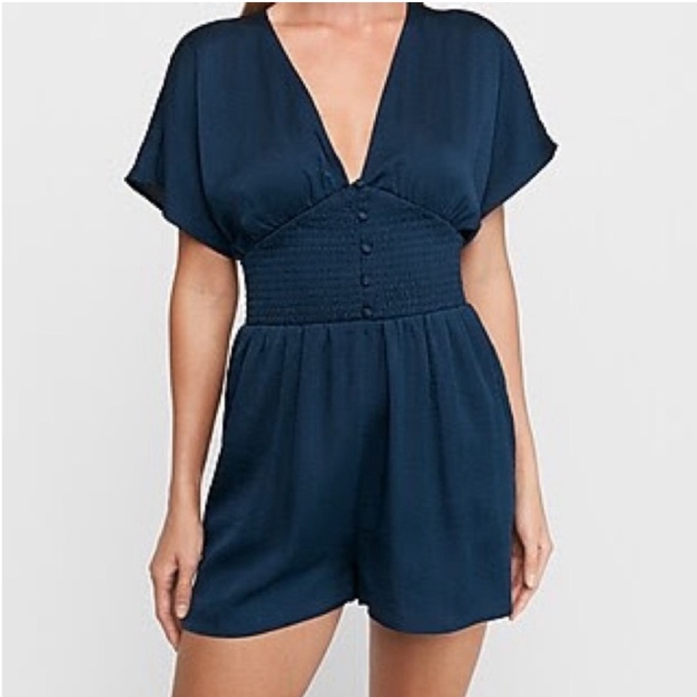 Express - Navy Blue Smocked Kimono Romper (Excellent Condition)
